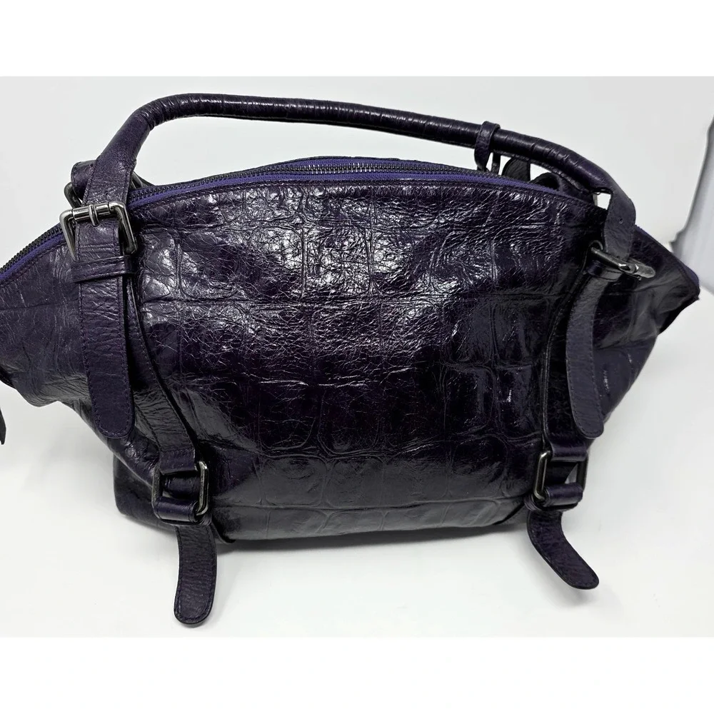 Abro Handbag Women Medium Purple Croc Embossed Leather Satchel Top Handle